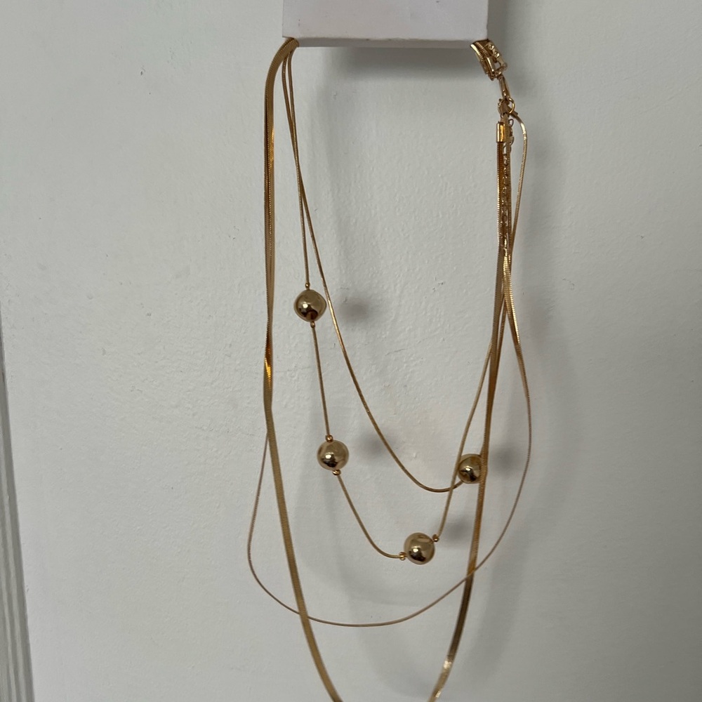 Gold Multi-Strand Beaded Necklace - Women Jewelry